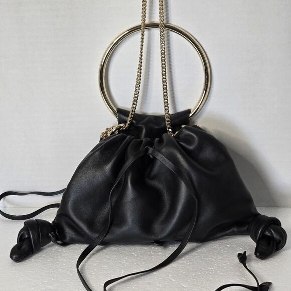 Chloe Arlene Black Lambskin Leather Drawstring Bracelet/Chain Hand/Shoulder Bag - Picture 2 of 12